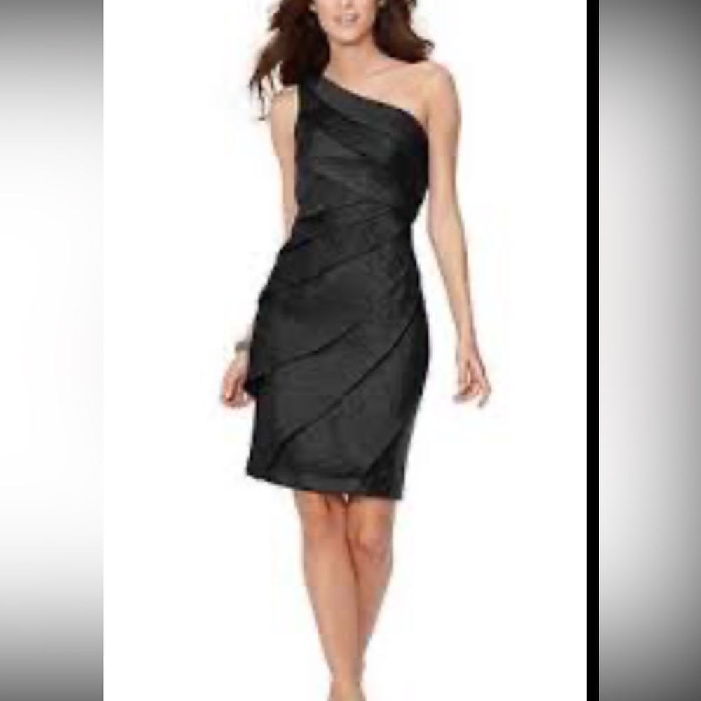 London Times Black One-Shoulder Tiered Sheath Cocktail Wedding Guest Dress Sz 12